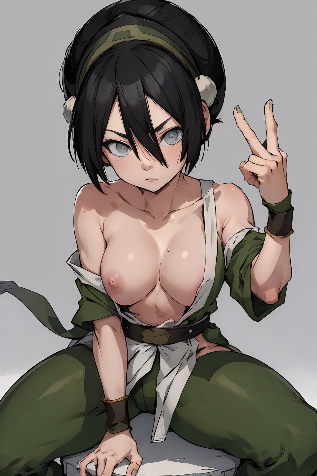 1girls, ai generated, avatar legends, avatar the last airbender, black hair, earth kingdom, female, toph bei fong