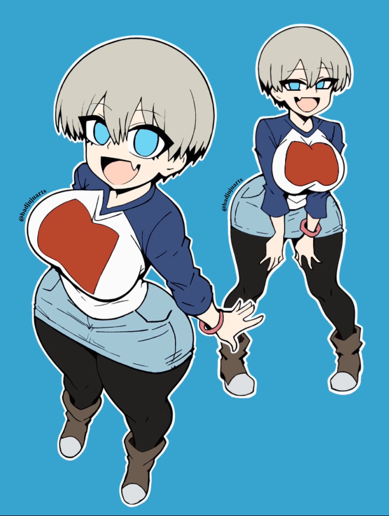 1girls, 2020s, 2024, badjujuarts, big breasts, blue eyes, blue-eyed female, breasts, female, female focus, female only, gray hair, grey skinned female, grey-haired female, hanging breasts, hips, large boobs, large breasts, light skin, light-skinned female, pantyhose, short hair, short-haired female, skin fang, solo, solo female, solo focus, uzaki hana, uzaki-chan wa asobitai!, wide hips