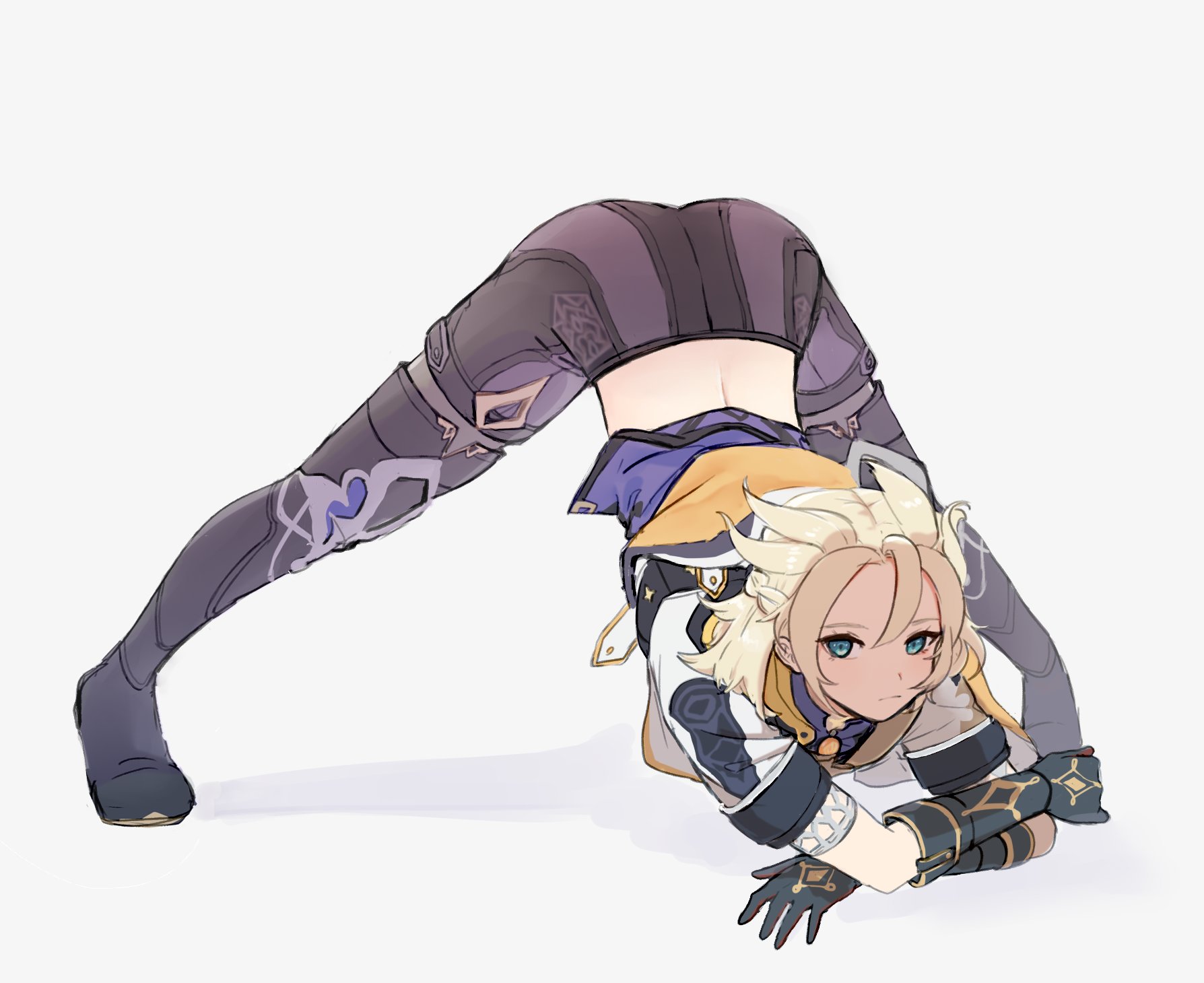 1boy, albedo (genshin impact), androgynous, ass, ass up, genshin impact, jack-o pose, male, male only, solo, tabbixxxz