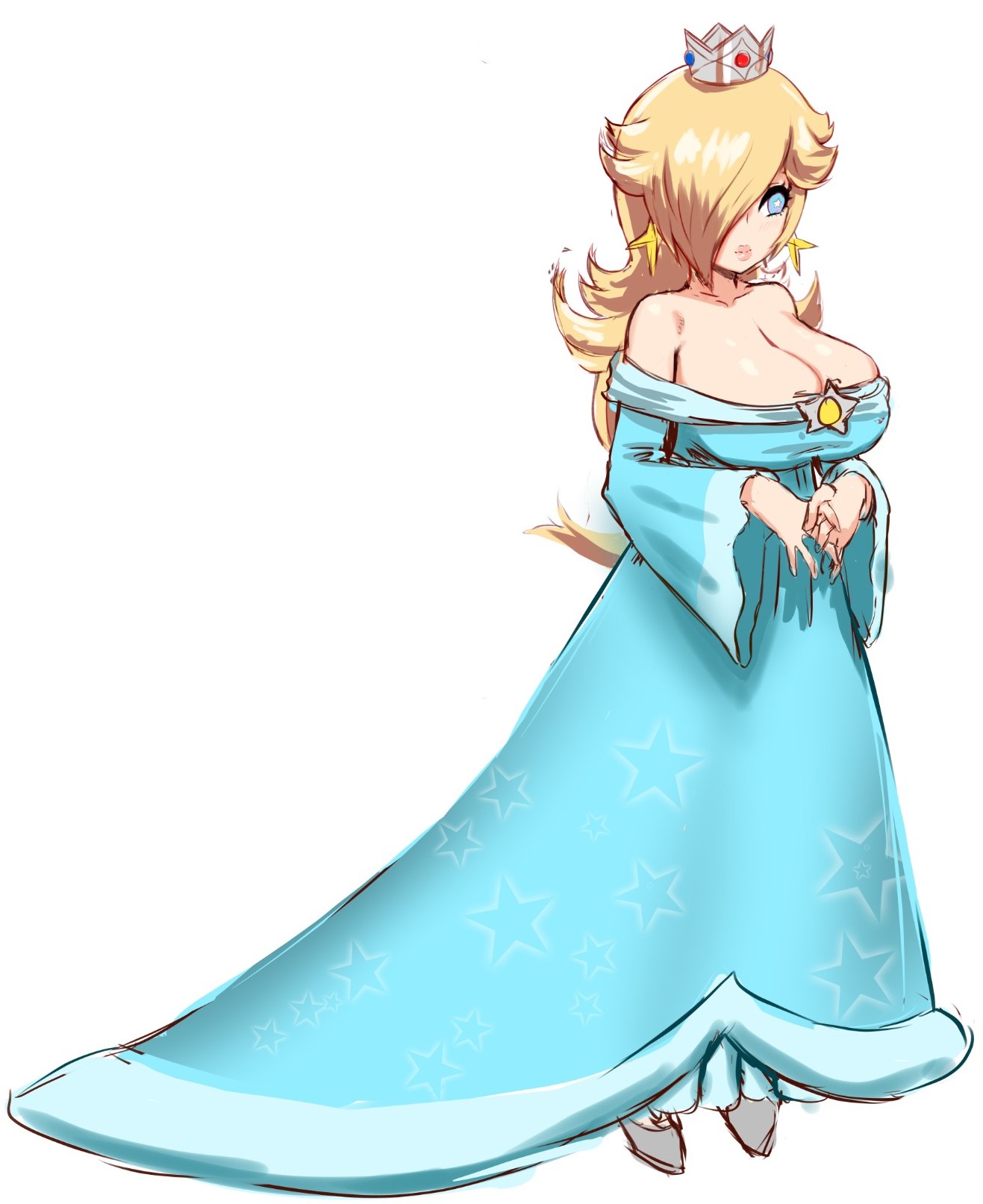 1girls, awesomeerix, big breasts, bimbo, breasts, cleavage, dress, female, female focus, female only, full body, fully clothed, mario (series), nintendo, princess dress, princess rosalina, super mario galaxy