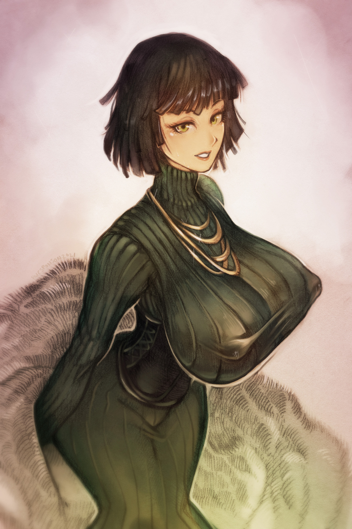 1girls, areolae, breasts, busty, curvy, erect nipples, female, female only, fubuki (one-punch man), hourglass figure, huge breasts, nipples, one-punch man, pwcsponson, solo, solo female, thick thighs, voluptuous, wide hips