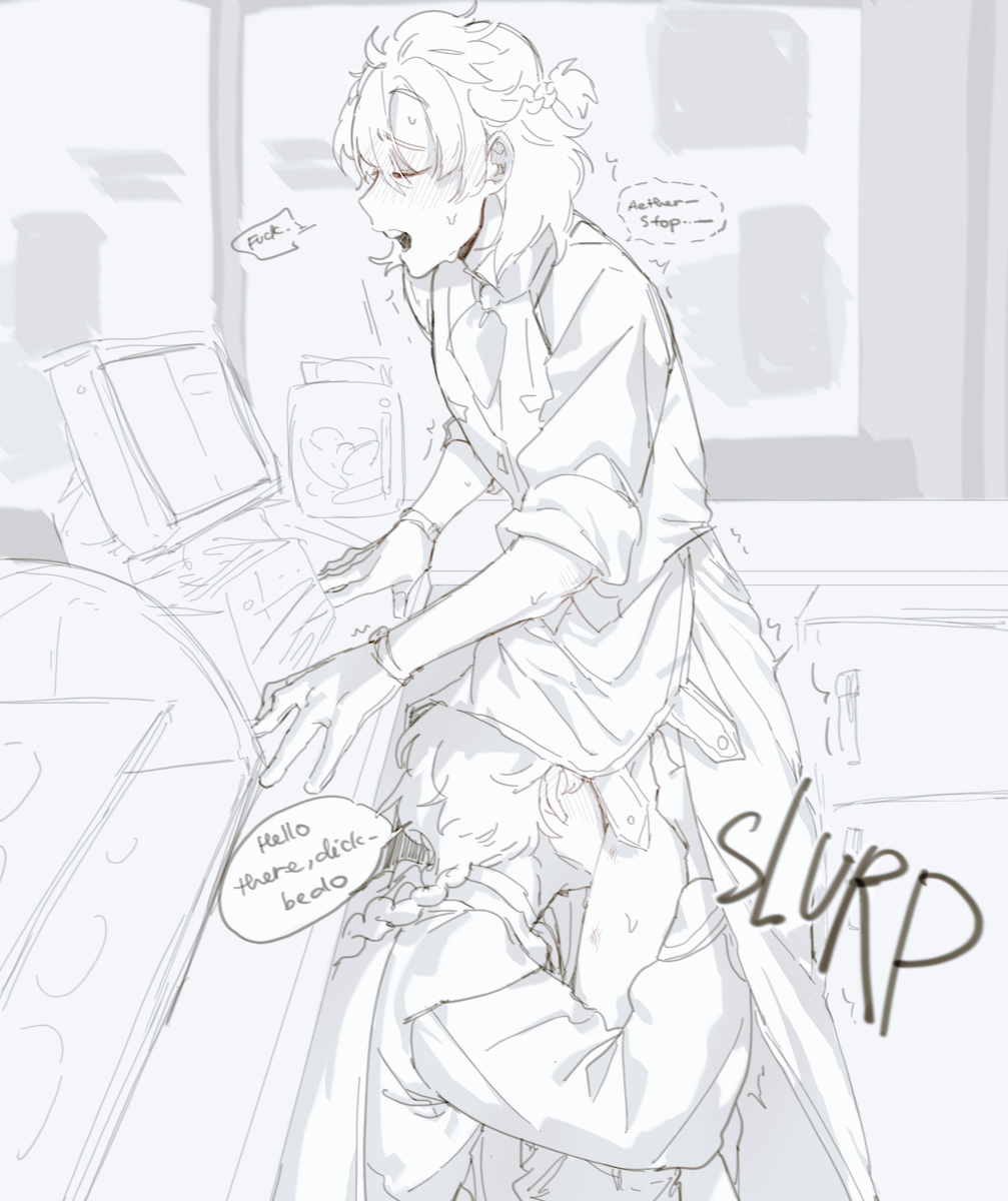 2boys, aether (genshin impact), albedo (genshin impact), androgynous, blowjob, gay, genshin impact, jesuistae 23m, male, moaning, slurp, yaoi