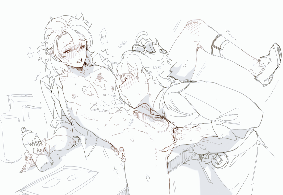 2boys, aether (genshin impact), albedo (genshin impact), androgynous, ass, asshole, cum, fingering, fingering ass, gay, genshin impact, jesuistae 23m, licking, licking cum, male, male only, whipped cream, yaoi