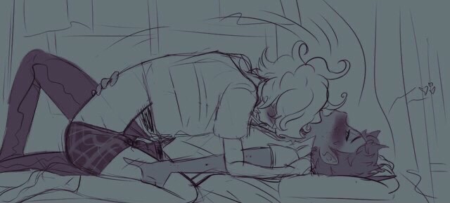 2boys, bedroom, before sex, blush, clothed, danganronpa, danganronpa 2: goodbye despair, dry humping, gay, hinata hajime, male, male only, male/male, nagito komaeda, side view, straight hair, yaoi