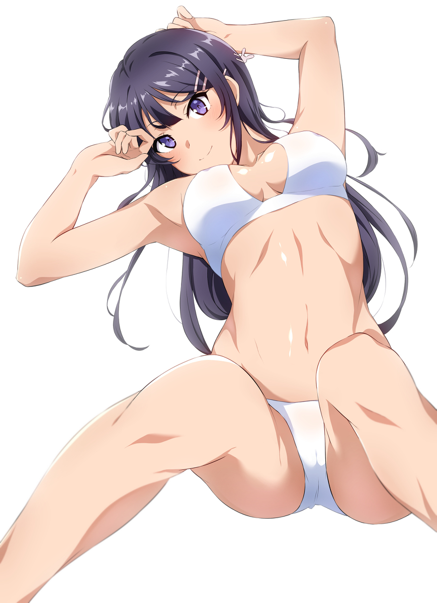 1girls blush breasts female highres large_breasts long_hair looking_at_viewer purple_eyes sakurajima_mai seishun_buta_yarou_wa_bunny_girl_senpai_no_yume_wo_minai shou937 swimsuit tagme