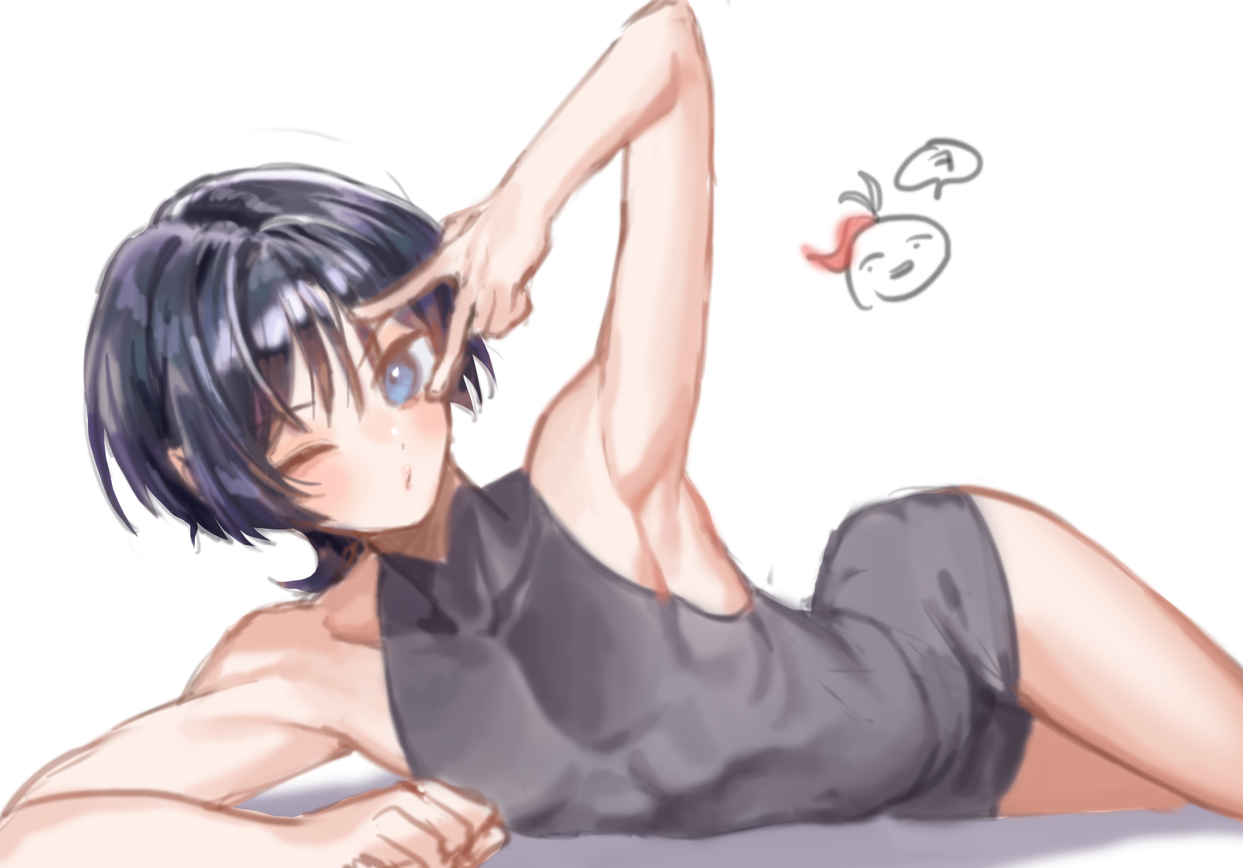 crossdressing, femboy, genshin impact, male, male only, pantsless, scaramouche (genshin impact), thighs, tight clothing, wink, yai sea ball