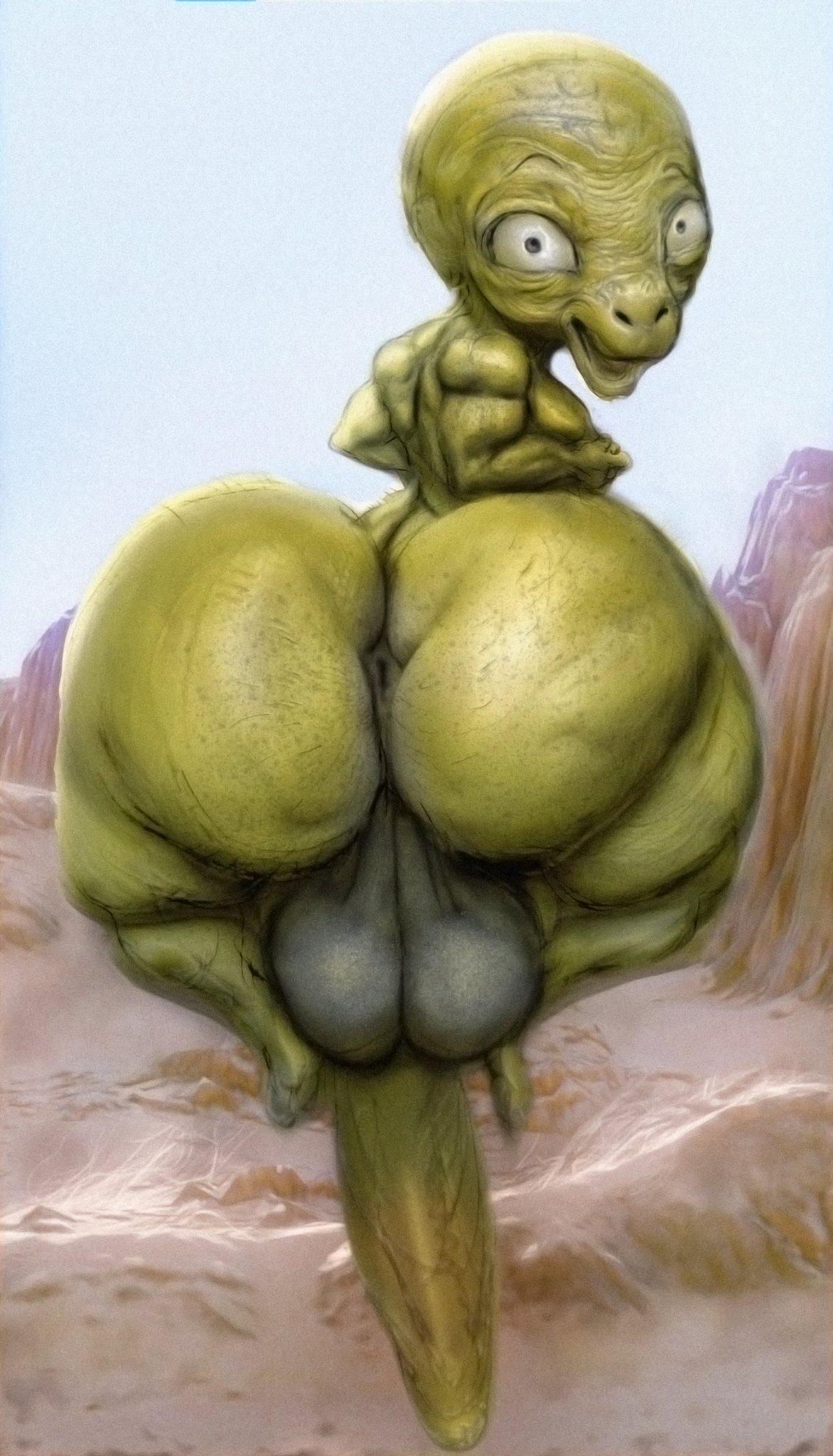 2025, ass, babidi, balls, big ass, big butt, digital media (artwork), dragon ball, hohohonse, looking back, male, male only, nightmare fuel, non-human, penis, tagme, yellow body
