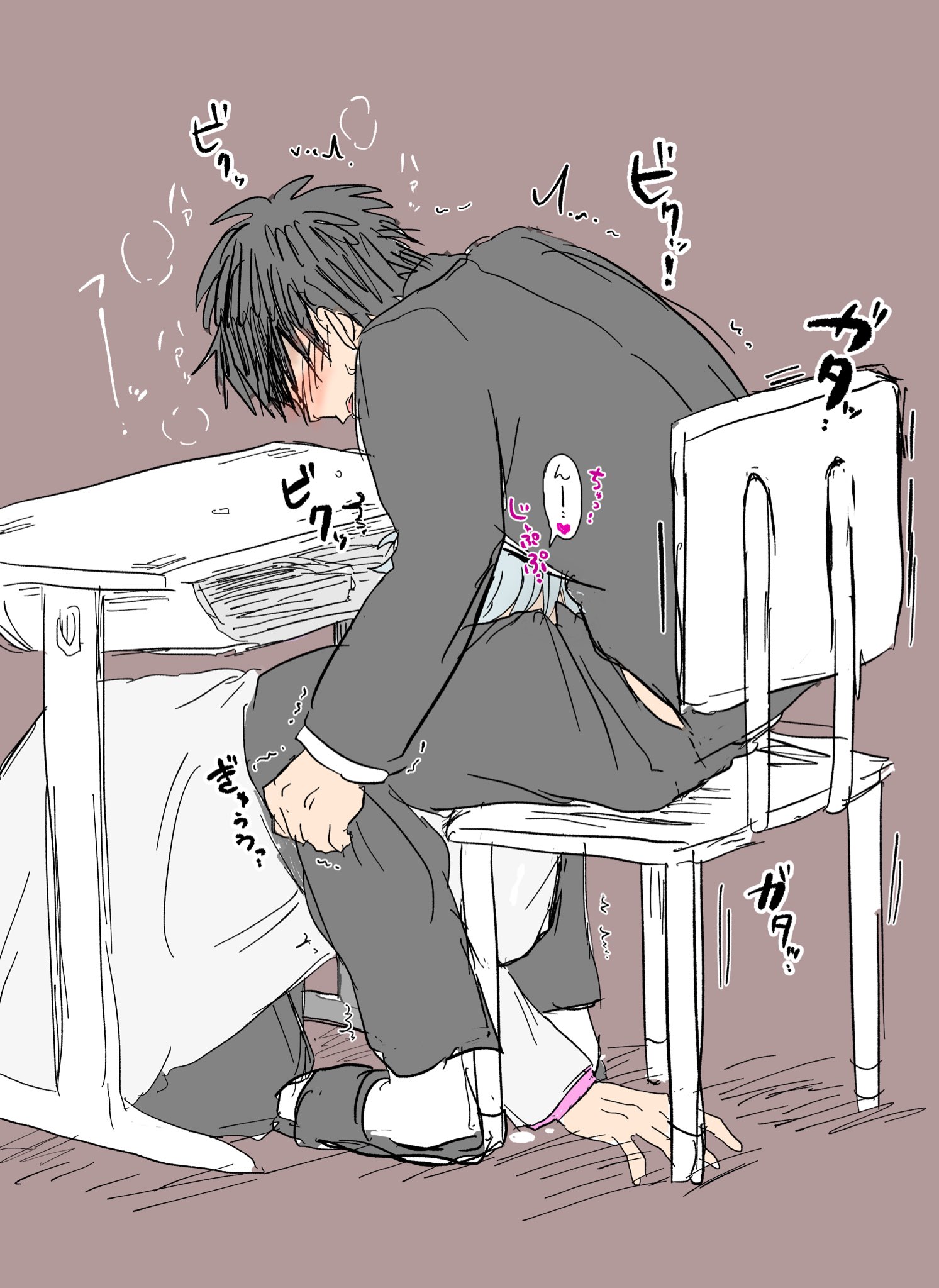 2boys, bl account, blowjob, blush, class 3-z, colored sketch, desk, fellatio, gakuran, gay, gintama, gintoki sakata, hijikata toshiro, implied oral, male, male only, official alternate costume, oral, school uniform, sketch, teacher, teacher and student, under the table, yaoi