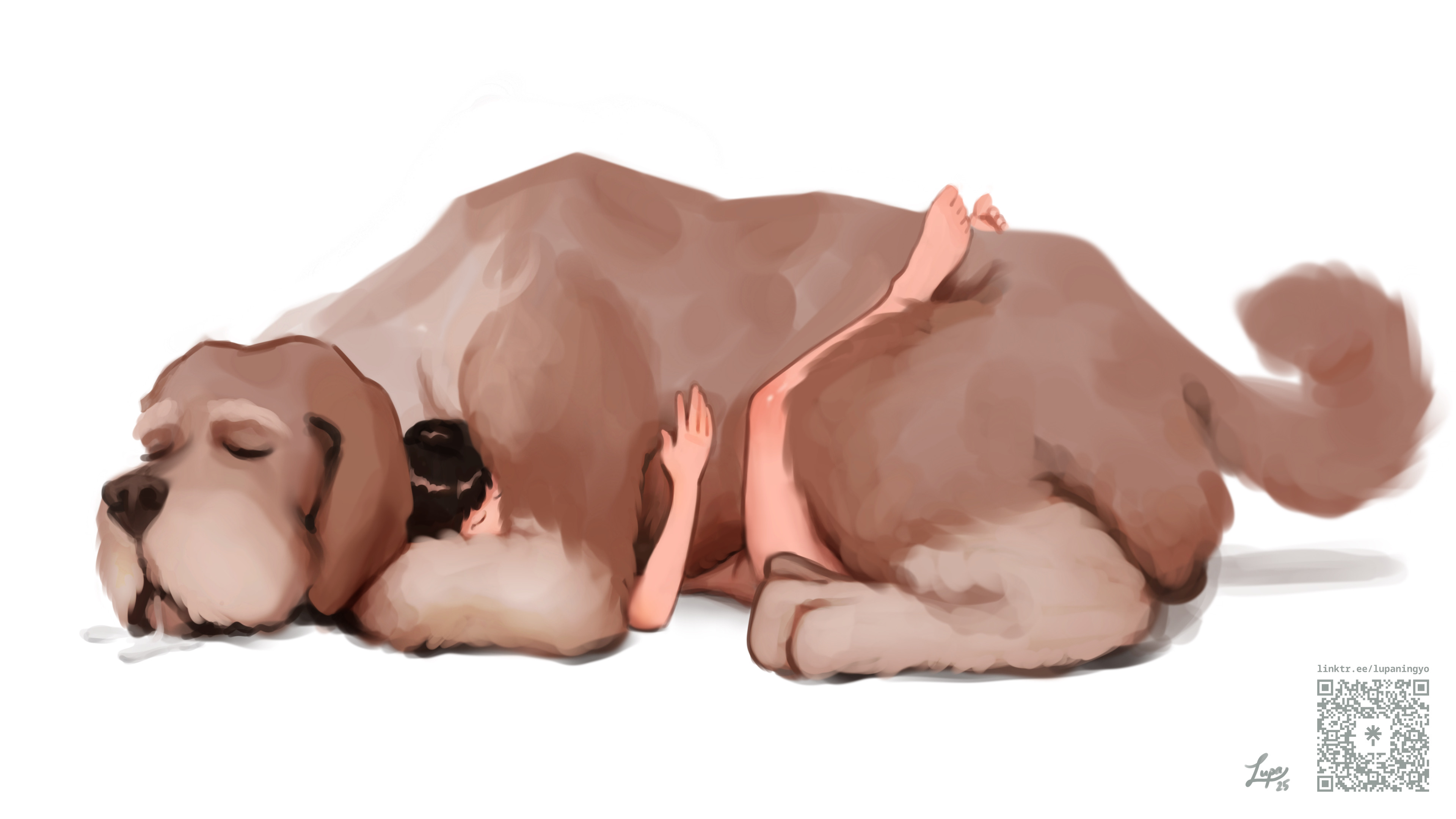 1dog, 1girls, animal, bestiality impregnation, bigger dom smaller sub, bigger male, bigger penetrating smaller, breeding, canid, canine, canis, dog, domestic dog, drool, drooling, female, female on feral, feral, feral dominating human, feral on female, feral on human, feral penetrating human, fur, holding, human, human female, human on feral, imminent bestiality, implied penetration, interspecies, interspecies impregnation, interspecies sex, leg grab, leg lock, legs, legs up, lupaningyo, male, mastiff, missionary, missionary position, qr code, short hair, short-haired female, signature, simple background, size difference, sleeping, sleeping female, sleeping male, sleeping nude, smaller female, smaller human, smaller penetrated, white background, white shirt, zoophilia