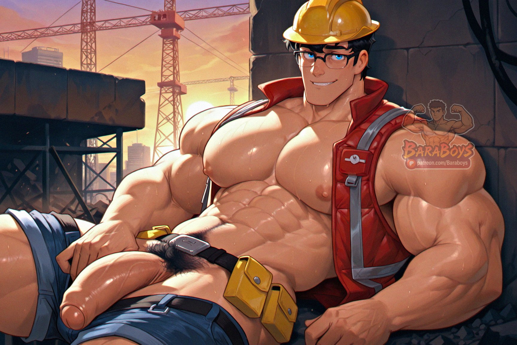 1boy, ai generated, bara, baraboys, clark kent, clark kent (my adventures with superman), gay, male, male only, my adventures with superman, superman, superman (series), yaoi