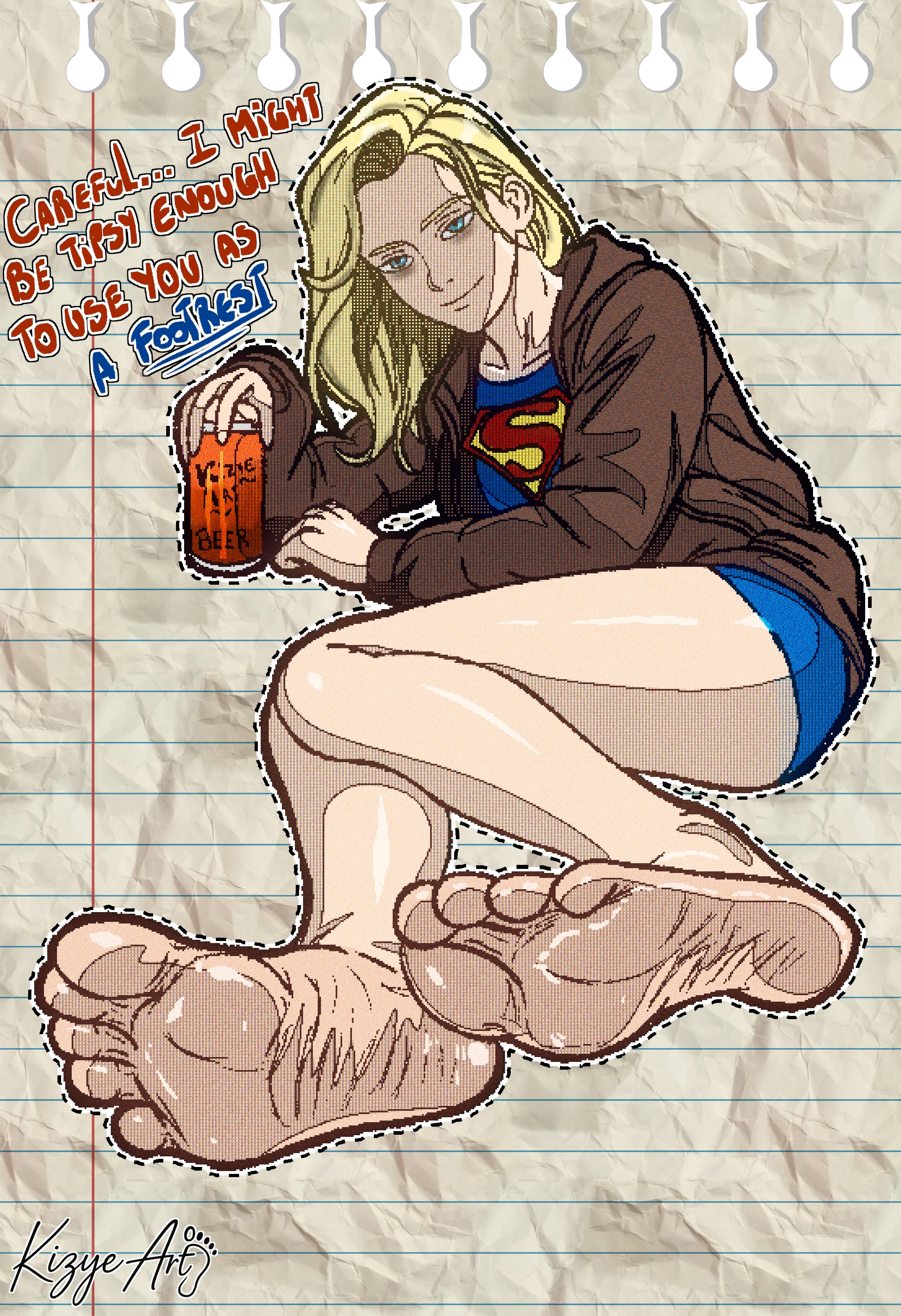artist name, barefoot, curvaceous, curvy, curvy body, curvy female, dc, dc comics, dcu, feet, feet together, female, fit, fit female, foot fetish, foot focus, huntress, kara zor-el, kizyeart, nude, nude female, soles, supergirl, supergirl (dcu), superman (series), sweat, sweatdrop, sweaty body, toes