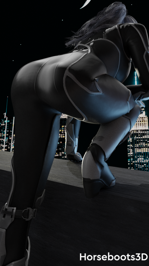 1girls, 3d, ass, black cat (insomniac), black cat (marvel), blender (software), felicia hardy, female, female focus, female only, horseboots3d, leaning forward, marvel, marvel comics, night, spider-man (ps4), spider-man (series)