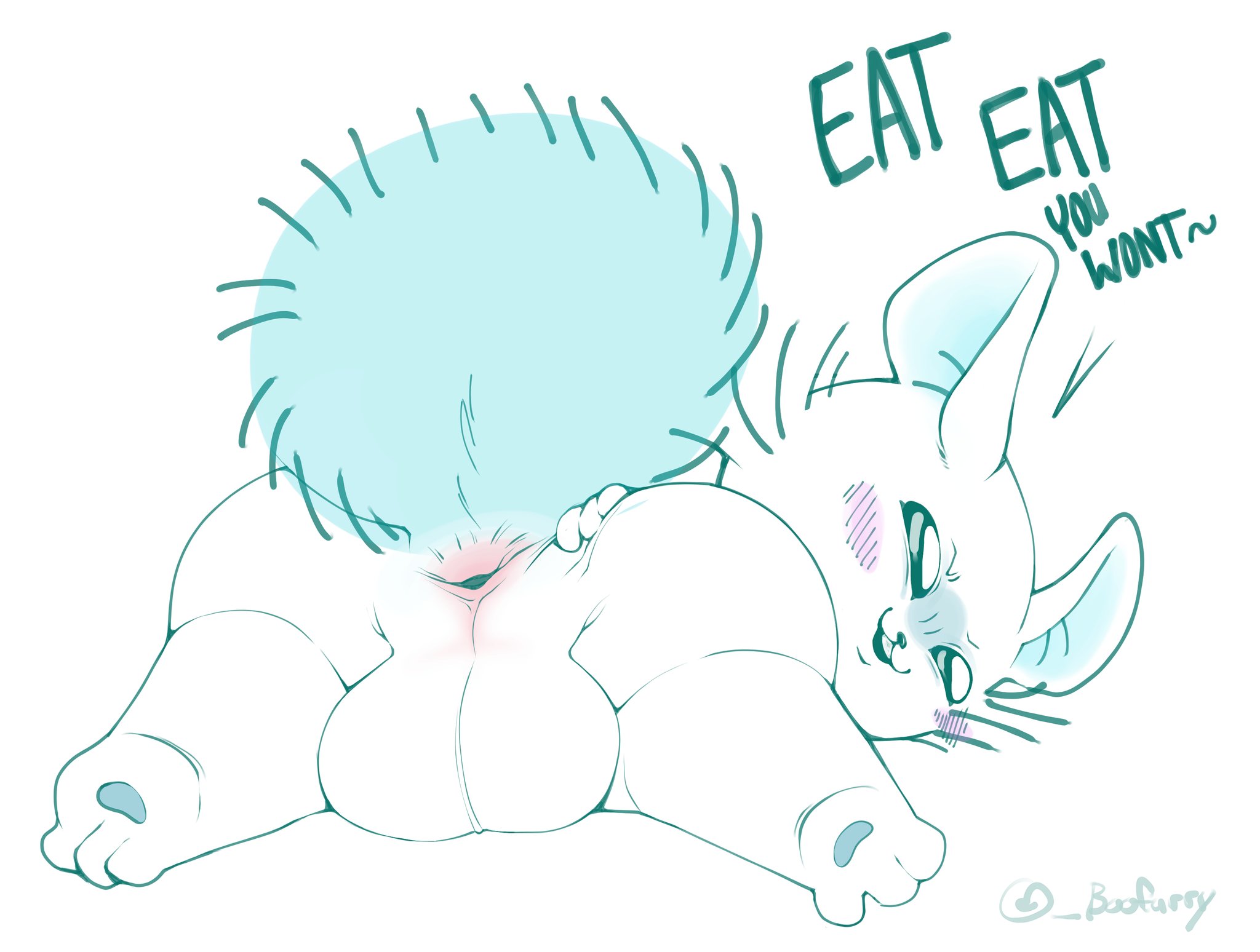 anus, ass spread, asshole, backsack, balls, ballsack, big ass, blue tail, boofurry, chiikawa, flying squirrel, male, momonga, momonga (chiikawa), paws, rodent, sciurid, spread ass, squirrel, teasing, text
