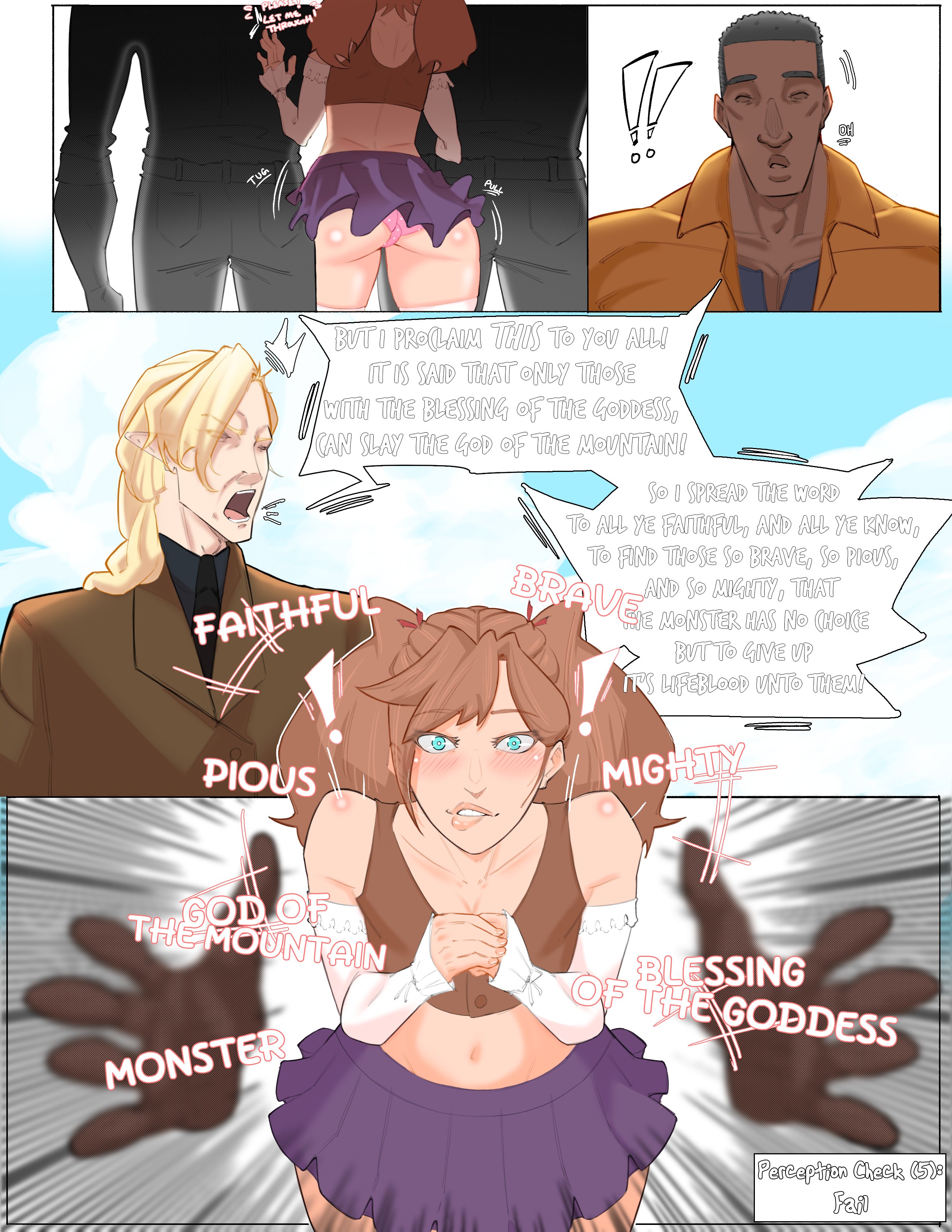 1femboy, 4boys, background, blonde hair, comic, dark-skinned male, fanart, fancomic, femboy, femboy focus, femboysub, gameplay mechanics, hiro (tales of androgyny), inminent rape, inminent sex, light-skinned male, male, male only, miniskirt, surprised, surprised expression, tagme, tales of androgyny, tokyoplip, underwear