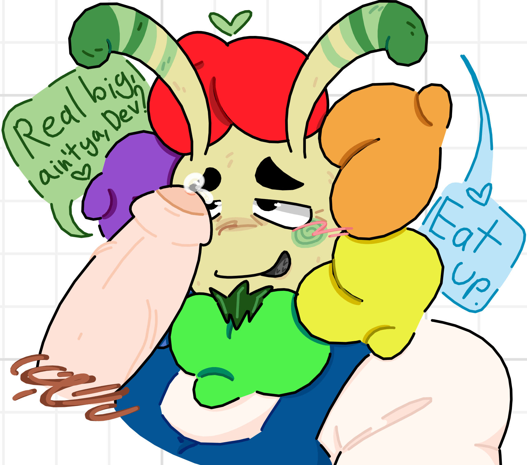 anthro, anthro on human, before blowjob, blowjob, cock, cock on face, dandy (dandy's world), dandy's world, devan reed (dandy's world), dick, dick on face, fellatio, gay, impending blowjob, impending oral, large cock, large dick, large penis, male, male only, old, old male, oral, penis, penis on face, ransomspool, speech, speech bubble, talking, text, text bubble, toon handler, toony, whiteboardfox, yaoi