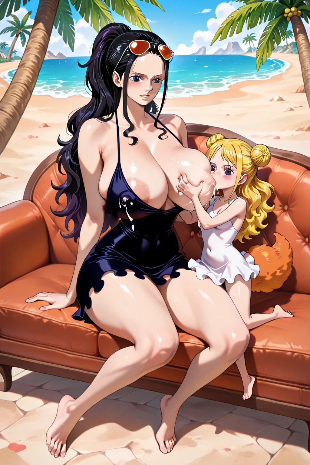 2girls, 2women, ai assisted, ai generated, areolae, beach, big breasts, black hair, blonde hair, breast fondling, breast grab, breast licking, breast size difference, breast sucking, breast worship, breasts, breasts sucking, chupando tetas, coconut tree, curvy female, curvy woman, dress, drinking breastmilk, dwarf, fairy, female, female only, female/female, holding breast, huge breasts, lactating, lactation, large areolae, le style anon, lesbian focus, lesbian pleasure, long hair, looking at partner, looking pleasured, mansherry, midget, milf, milk, milking, nico robin, nico robin (dressrosa), ocean, one piece, palm tree, pleasure face, pointy ears, sand, sea, size difference, small breasts, sofa, sucking huge breast, sucking nipples, suckling, taller woman, tetas grandes, thin female, tiny female, tiny human, tontatta dwarf, tree, tropical, tropical setting, white dress, woman sucking breast, young woman, young women, yuri