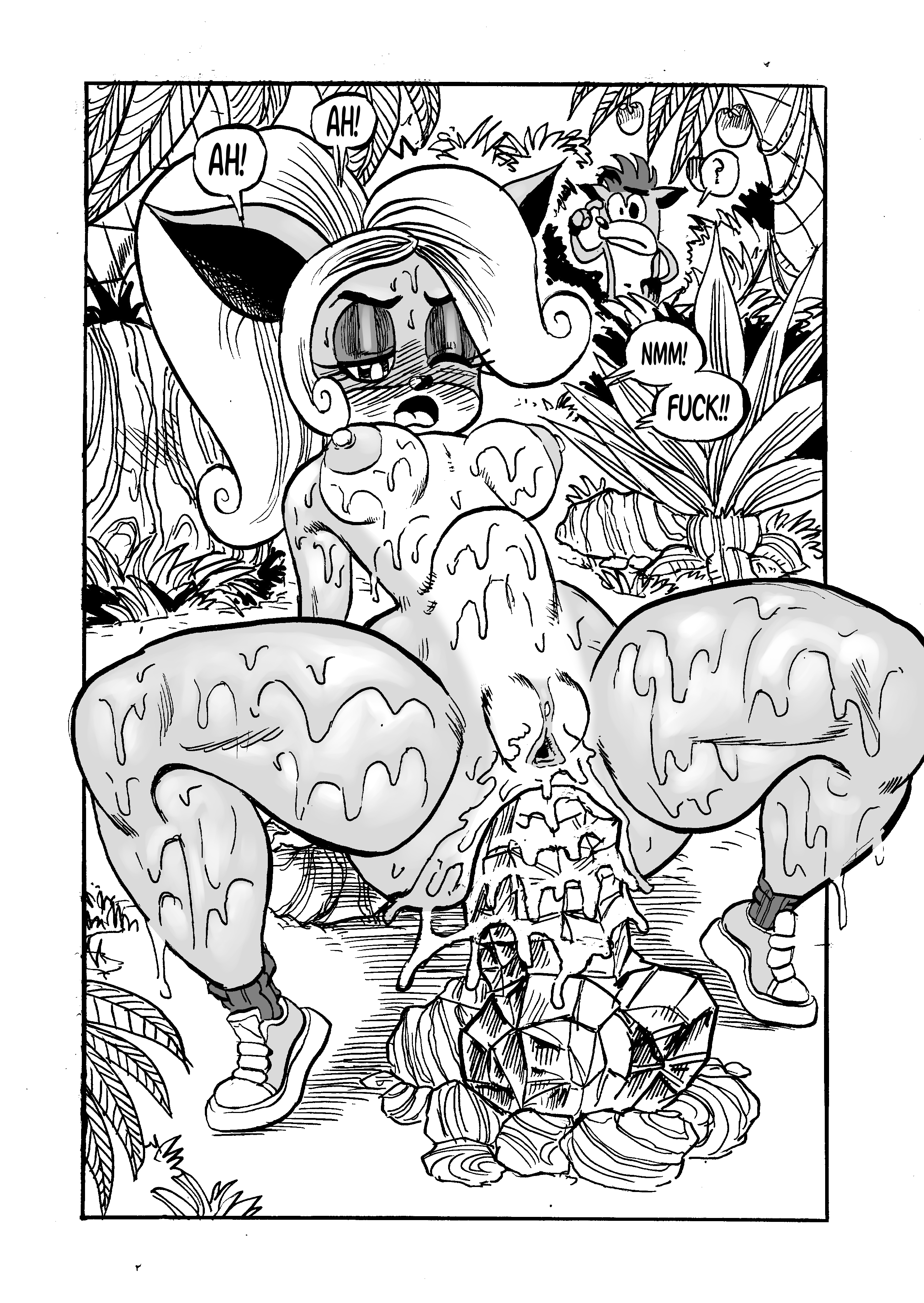 anthro, big penis, breasts, coco bandicoot, comic, comic page, crash (series), crash bandicoot, female, goudadunn, huge cock, incest, male, penis, pussy