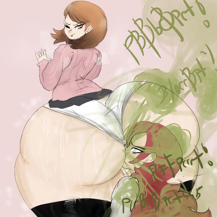 ass, ass on face, fart, fart fetish, female, hyper ass, melissaalli, mitsuru kirijo, persona, persona 3, yukari takeba, yuri