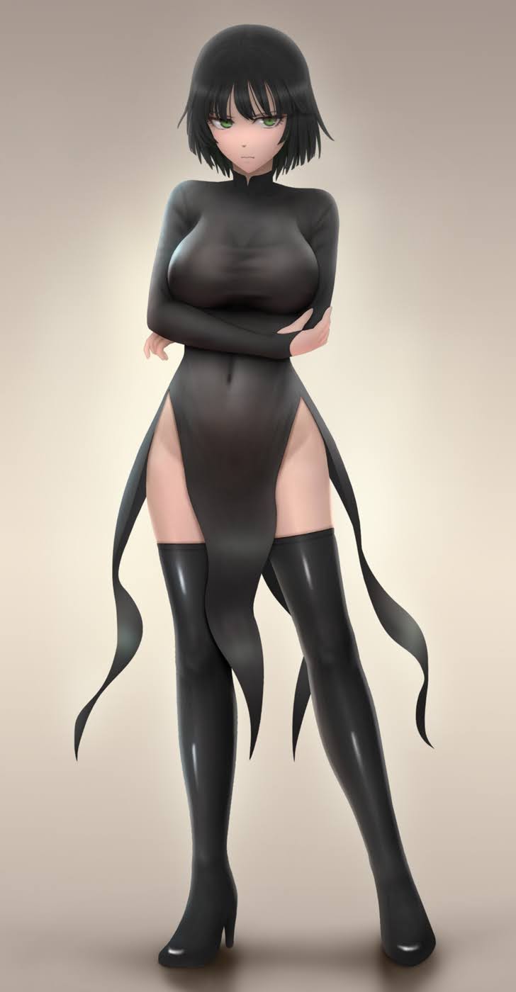breasts, female, fubuki (one-punch man), green hair, large breasts, one-punch man, thick thighs