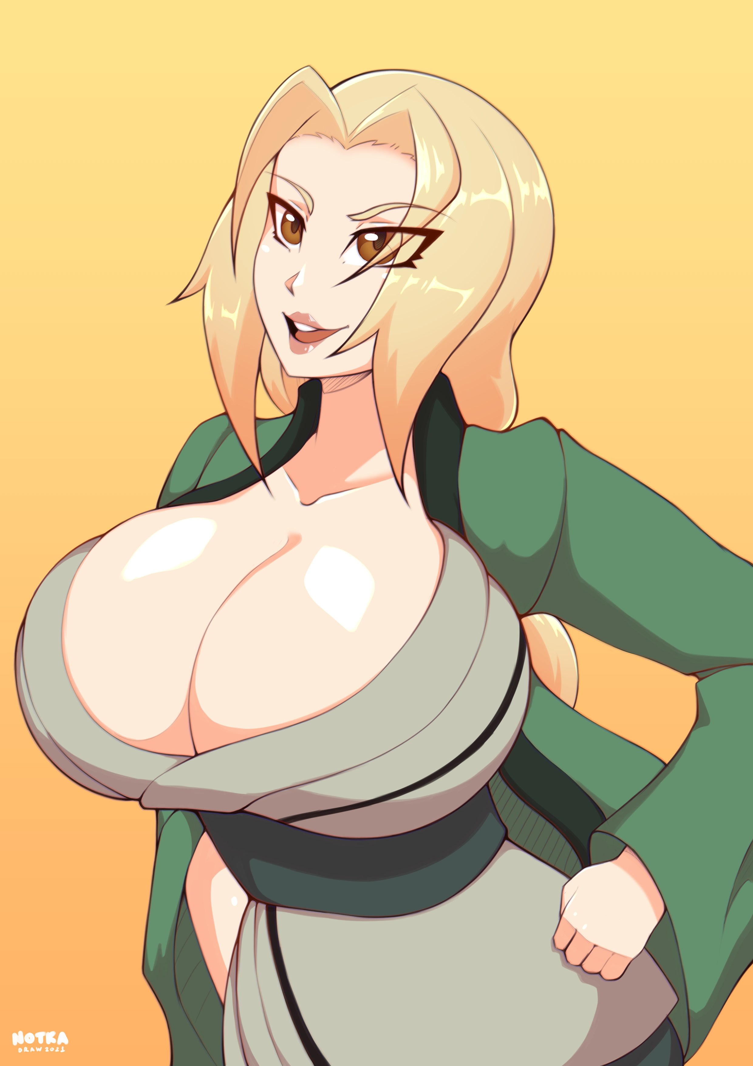 1girls, absurdres, breasts, cleavage, female, female only, haori, highres, huge breasts, naruto, naruto (series), notkadraw, solo, tsunade