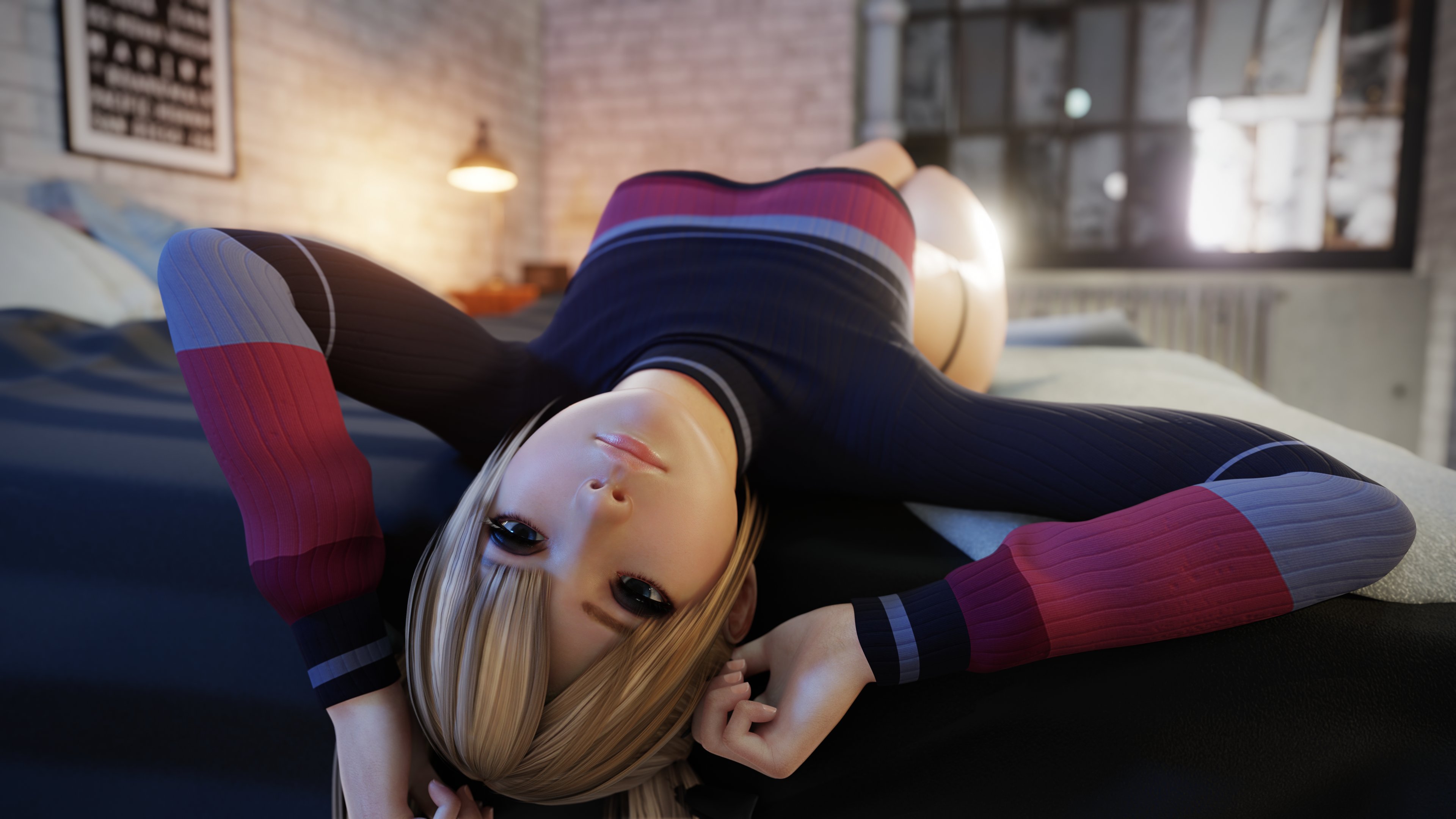1girls, 3d, 4k, bed, bedroom, clothed, cropped sweater, dead or alive, female, female only, marie rose, naked, on bed, panties, pinup, qoc (artist), solo