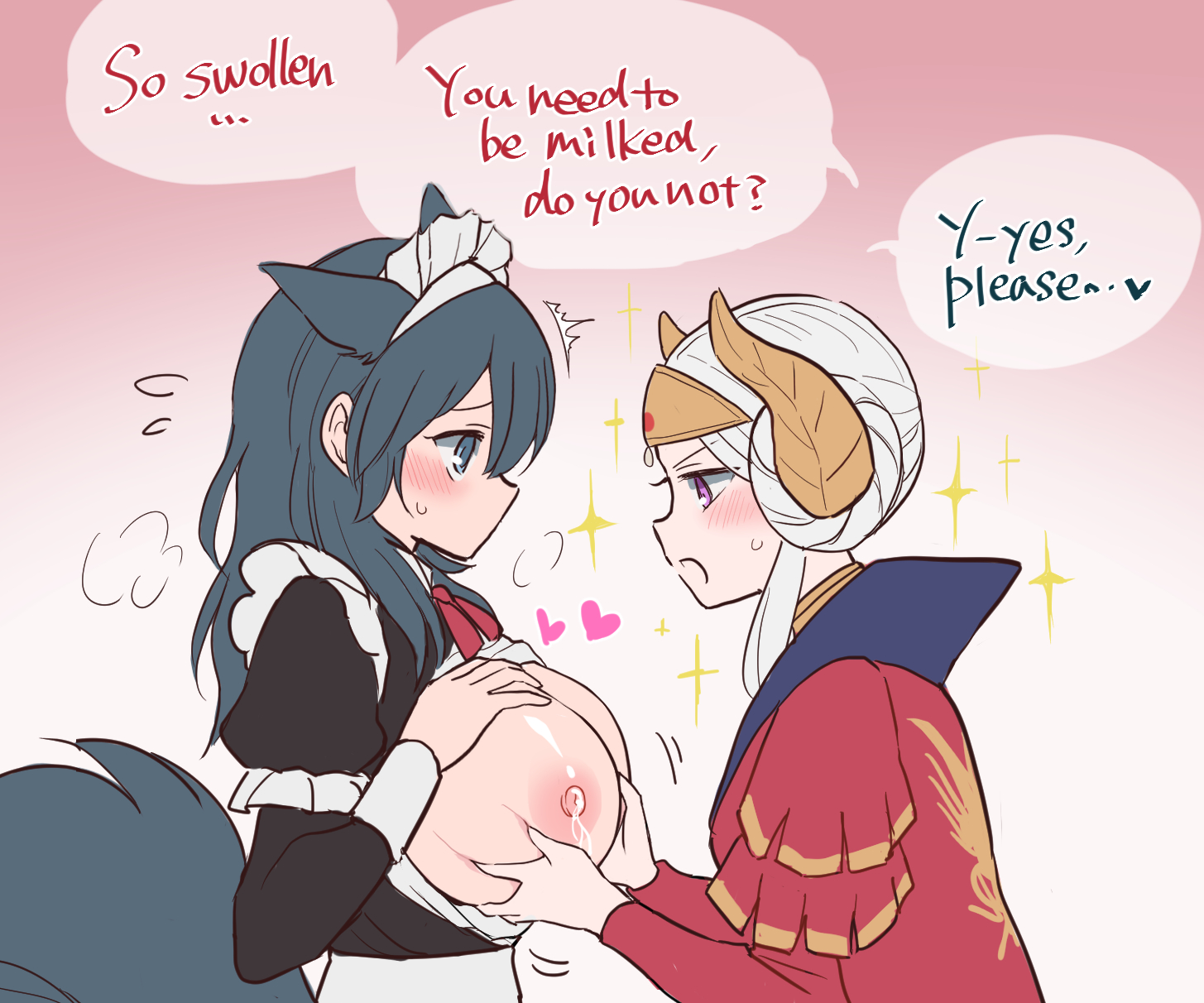 1futa, 1girls, animal ears, animal tail, blush, breast grab, breasts, breasts out, byleth (fire emblem), byleth (fire emblem) (female), color, dog ears, dog tail, double breast grab, edelgard von hresvelg, english text, female, femdom, femsub, fire emblem, fire emblem: three houses, futanari, heavy breathing, huge breasts, intersex, lactation, long hair, maid, multiple females, multiple girls, nagasawa (tthnhk), nintendo, nipples, pet play, petplay, post-timeskip, royalty, short hair, shy, submissive, submissive female, teacher, teacher and student, text, yuri