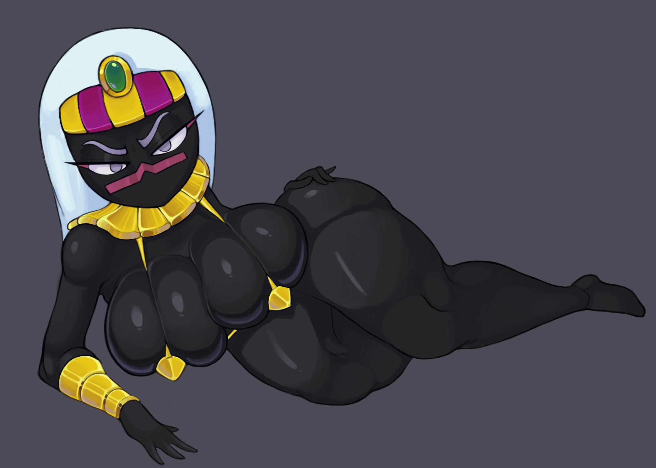 algo original, anthro, breast squish, breasts, duck dodgers, female, grey background, queen tyr'ahnee, solo, solo female, tagme