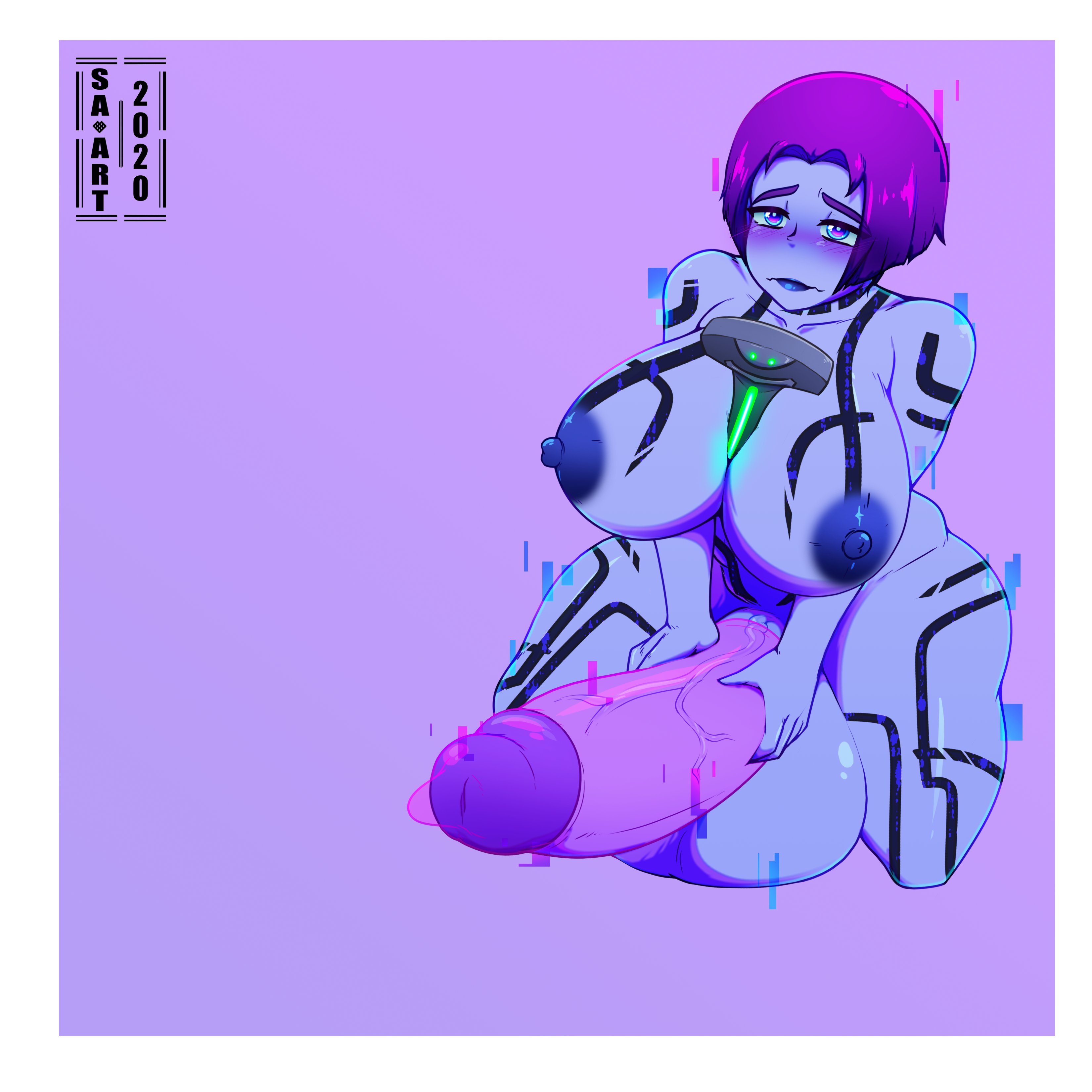 1futa, 2d, areolae, artificial intelligence, balls, blue skin, blush, breasts, condom, condom on penis, cortana, dark skin, dark-skinned futa, dickgirl, erect nipples, erection, futa only, futanari, halo (series), huge balls, huge breasts, huge cock, huge testicles, humanoid, humanoid penis, hyper, hyper balls, hyper penis, intersex, masturbation, nipples, nude, penis, penis hold, purple hair, sitting, solo, strangeazian, testicles, veiny penis, wide hips