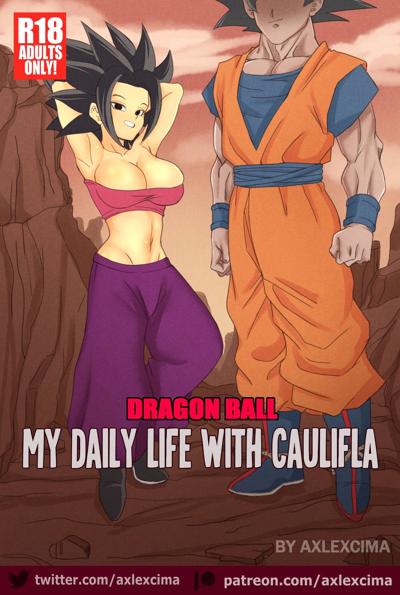 1boy 1girls axlexcima big_breasts breasts caulifla comic cover dragon_ball dragon_ball_super goku saiyan son_goku universe_6/universe_7 universe_6_saiyan/universe_7_saiyan