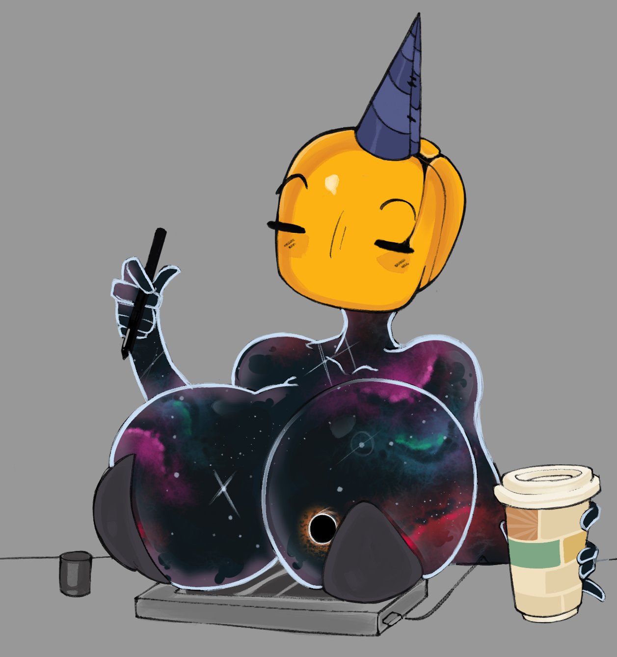 algo_original anthro blackhole coffee_cup drawing_tablet galaxy huge_breasts humanoid stars tagme