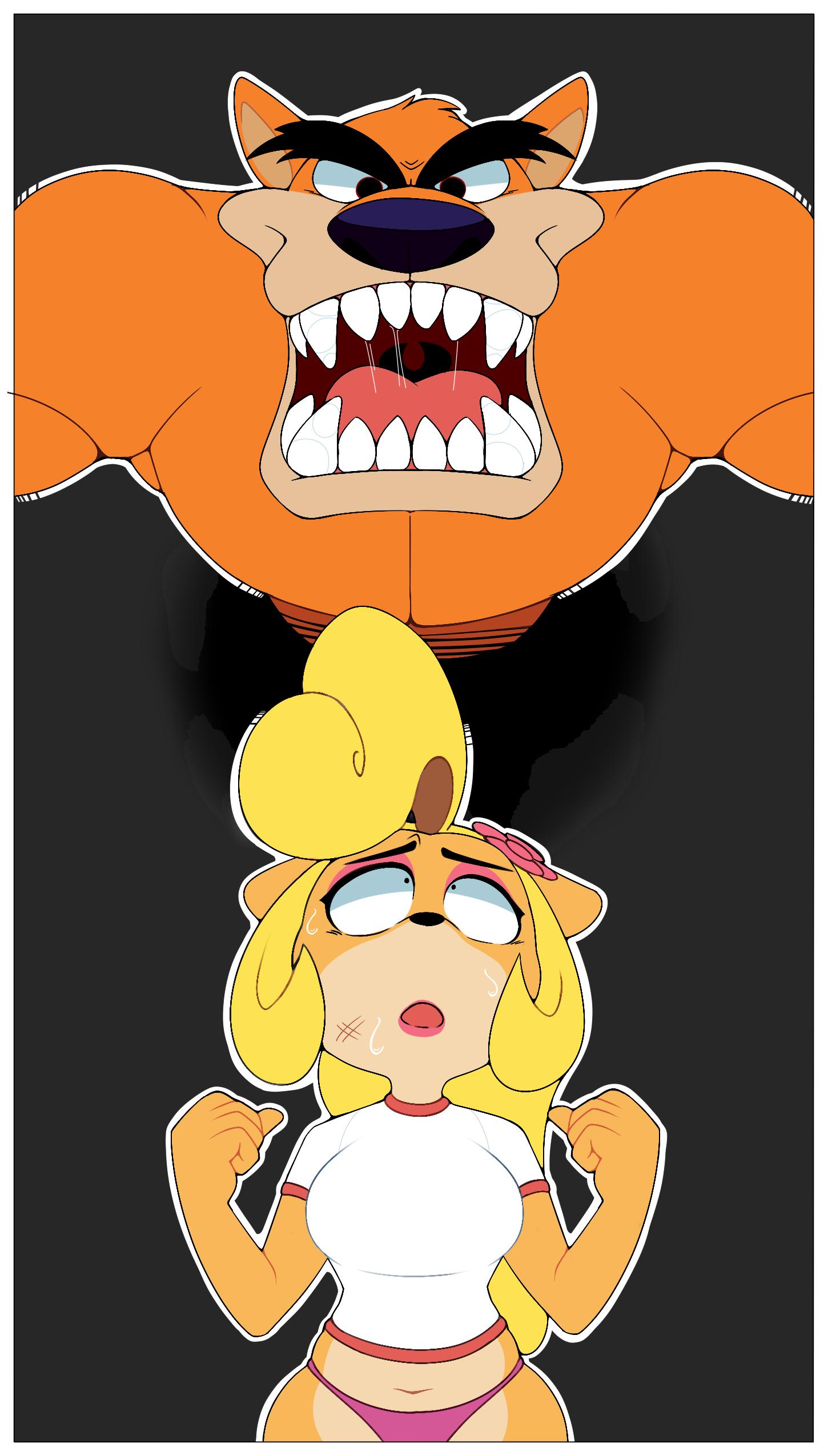 1boy 1girls anthro coco_bandicoot crash_(series) dongitos drool imminent_sex navel non-nude panties saliva scared shirt sweat thick_thighs tiny_tiger