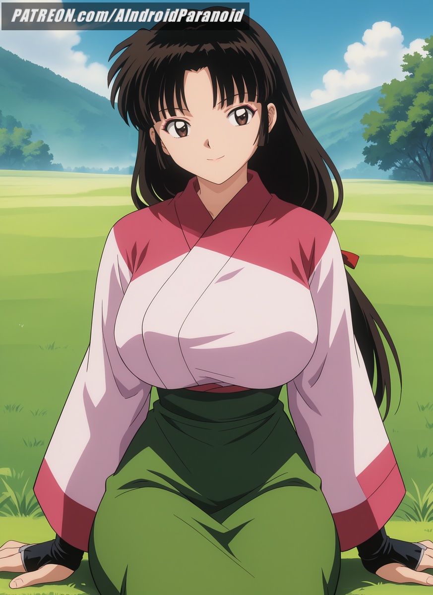 ai_generated aindroidparanoid ass big_ass big_breasts big_butt black_hair busty curvy fat_ass female female_only field hime_cut hips huge_ass huge_breasts huge_butt inuyasha inuyasha_(character) kimono large_ass large_breasts large_butt long_hair makeup outdoors sango stable_diffusion tight_clothing voluptuous wide_hips