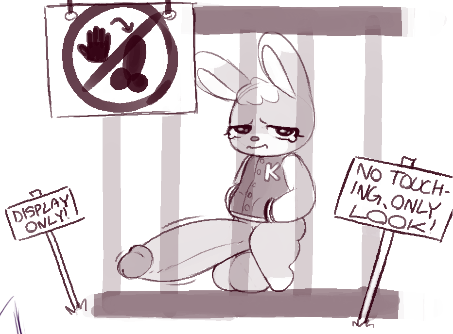 animal_crossing anthro ass big_penis bodily_fluids captured digital_drawing_(artwork) digital_media_(artwork) drawpile_(artwork) erection eyelashes genitals huge_cock in_jail lagomorph leporid male mammal monochrome nintendo penis rabbit sasha_(animal_crossing) sign solo solo_male tears thick_thighs zlut385