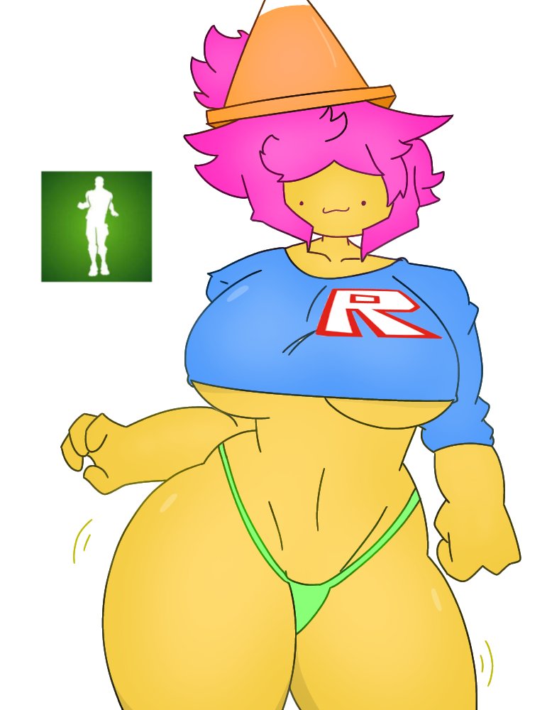 1female 1girls 2d 2d_(artwork) 2d_artwork big_breasts blue_shirt breasts decoykid decoykidd emote hat huge_hips panties party_hips pink_hair reference_image roblox roblox_logo robloxian rule_63 tagme underboob