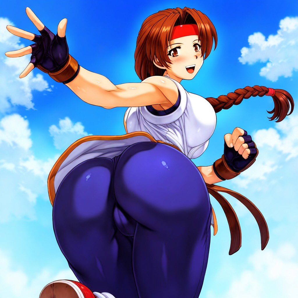 1girls ass athletic bending_over bent_over big_ass big_breasts braid braided_ponytail brown_eyes brown_hair busty clothed cute dat_ass female fit fit_female from_behind from_below gloves headband huge_ass karate_gi king_of_fighters leggings light-skinned_female light_skin long_hair looking_at_viewer looking_back open_mouth outdoors outside pants ponytail pov public shoes skirt skirt_up sky smiling sneakers socks spandex standing standing_on_one_leg thick_thighs thighs tied_hair tight_clothes voluptuous voluptuous_female wide_hips yoga_pants yuri_sakazaki