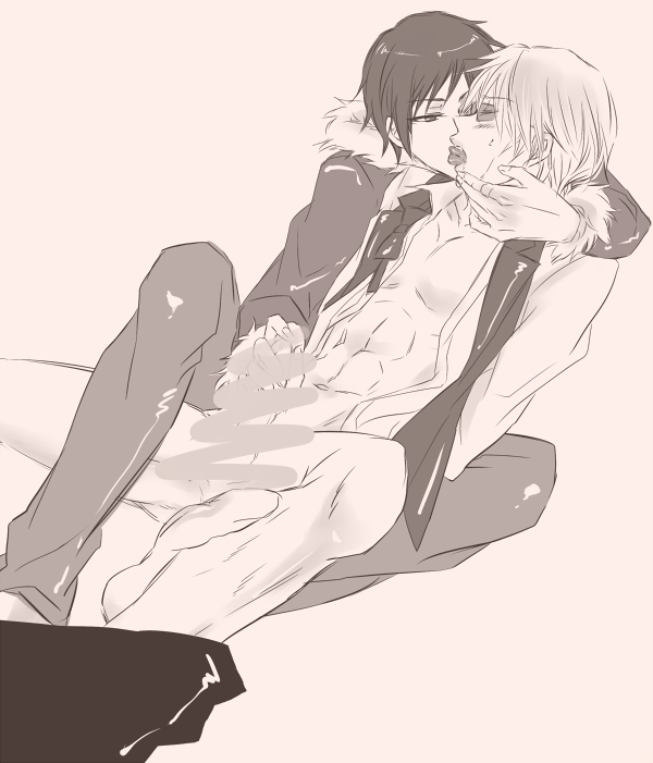 2boys abs censored durarara!! gay glasses heiwajima_shizuo kissing open_mouth orihara_izaya yaoi