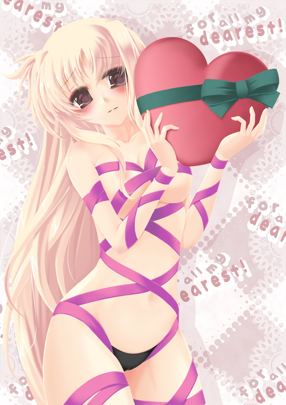 breasts brown_eyes fate_testarossa frapowa heart large_breasts long_hair lyrical_nanoha mahou_shoujo_lyrical_nanoha mahou_shoujo_lyrical_nanoha_strikers naked_ribbon navel nipples ribbon valentine