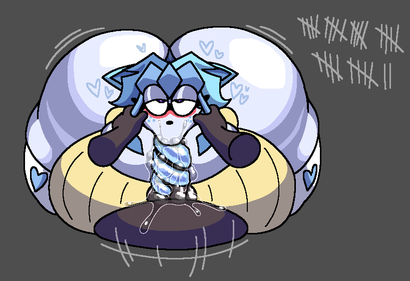 1boy, 1boy1girl, 2026, 2d, 2d (artwork), 2d artwork, ass bigger than head, big ass, big breasts, big butt, blowjob, blush, boob window, breasts bigger than head, cleavage, corruption, ear pull, eeveelution, fellatio, female, feminization, freckles, glaceon, glacier wynterson, gremlingrounded, heart, hearts around head, hyper, hyper ass, hyper breasts, irrumatio, long tongue, oc, original character, penis in mouth, pokemon, pokemon (species), saliva, saliva on penis, simple background, stockings, sucking penis, sweater, tally marks, thick thighs, tongue, tongue around penis, tongue out, tongue out blowjob, tongue wrap