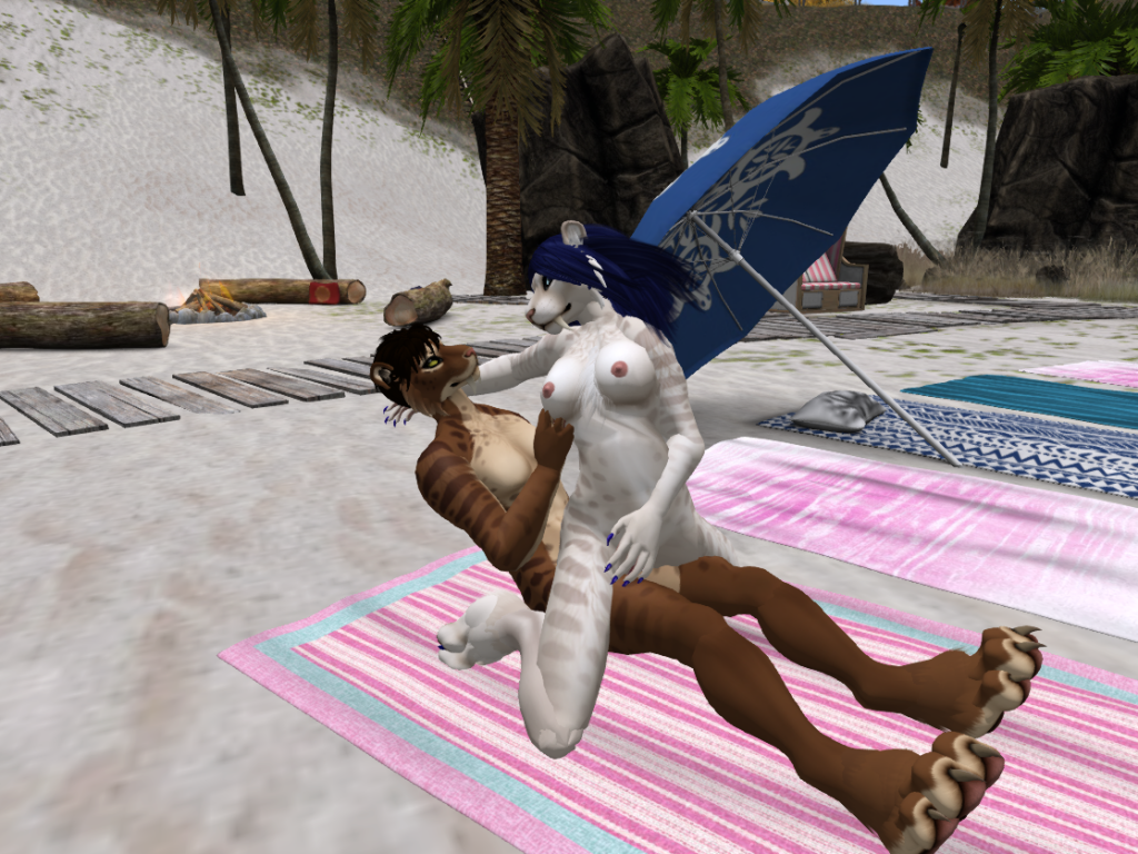 blue_hair female/male krasha sabertooth_cat second_life sex sl smilodon white_fur