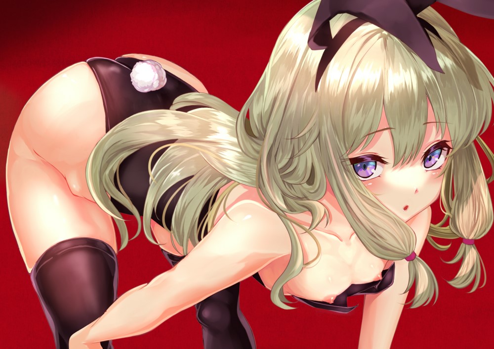 1girls, ass, ass up, breasts, bunny ears, bunny tail, bunnysuit, female, kusanagi nene, nipples, project sekai, small breasts, thick thighs, thighhighs, tuplute
