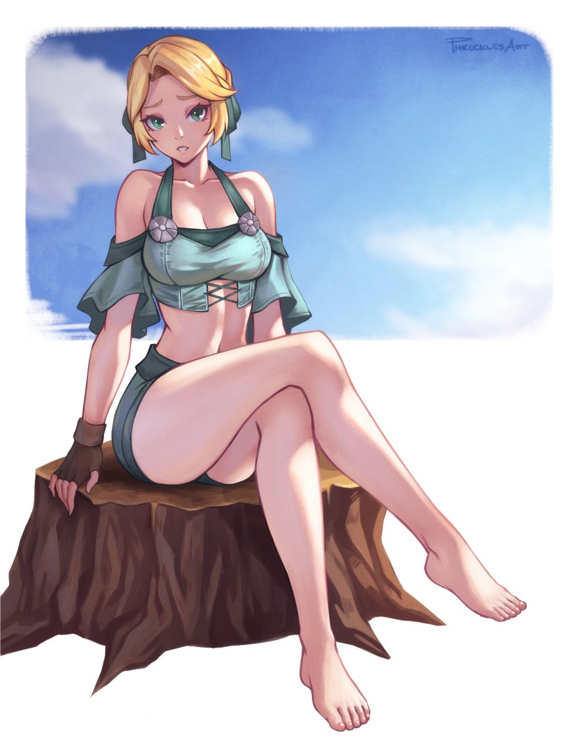 1girls alternate_costume bare_legs bare_midriff bare_shoulders bare_thighs belly bikini blonde_hair cleavage crossed_legs female female_only fingerless_gloves fire_emblem fire_emblem:_three_houses fire_emblem_heroes green_eyes human human_only ingrid_brandl_galatea ingrid_brandl_galatea_(summer) light-skinned_female light_skin long_legs navel nintendo official_alternate_costume phrecklesart post-timeskip short_hair sitting sitting_down solo solo_female stomach swimsuit thick thick_thighs thighs