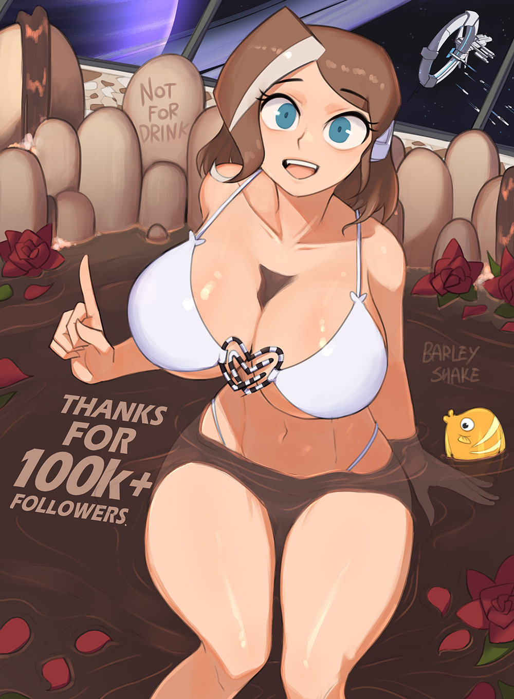 1girls, barleyshake, big breasts, bikini, blue eyes, breast focus, breasts, cleavage, female, huge breasts, large breasts, linnette (barleyshake), original, tagme, thick thighs, thighs