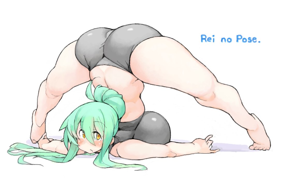 1girls ass big_ass breasts female female_only green_hair hair_bun huge_breasts jack-o_pose long_hair rei sachito spread_legs sumi-chan_(sachito) thick_thighs wide_hips yellow_eyes