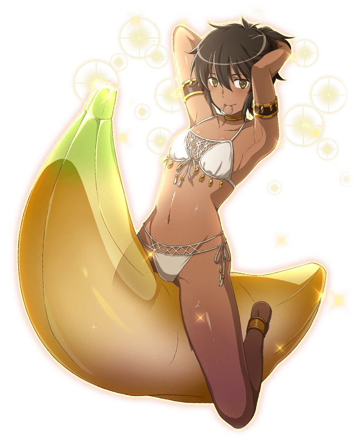 1girls bare_shoulders barefoot black_hair dark-skinned_female dark_skin dungeon_ni_deai_wo_motomeru_no_wa_machigatteiru_darou_ka female female_only green_eyes small_breasts swimsuit tiona_hiryute toned_female