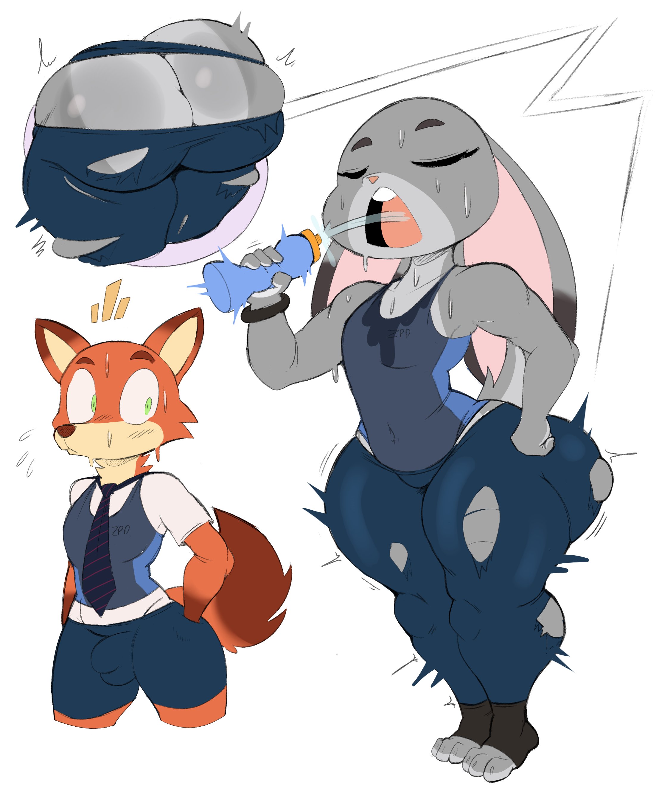 1boy, 1girls, anthro, anthro only, ass, ass cleavage, ass crack, ass expansion, ass focus, big ass, bottom heavy, breasts, butt crack, butt expansion, clothing, disney, fat ass, favorite, female, furry, hi res, high resolution, hips, huge ass, hyper ass, judy hopps, large ass, male, nick wilde, purple yoshi draws, shortstack, skindentation, small breasts, thick, thick ass, thick legs, thick thighs, thighs, torn clothes, wide hips, zootopia