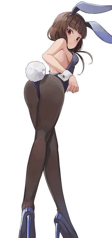 1girls, back, back view, breasts, bunny girl, bunnysuit, crossed legs, female, female only, high heels, hiroki yyqw7151, iino miko, kaguya-sama wa kokurasetai ~tensai-tachi no renai zunousen~, looking at viewer, medium breasts, pinup, standing