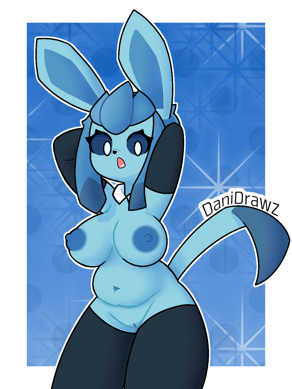 alternate_version_available anthro big_breasts blue_body blue_eyes blue_nipples blue_skin bunnysuit chubby chubby_female danidrawz eeveelution furry furry_only glaceon pokemon pokemon_(species) reverse_bunnysuit