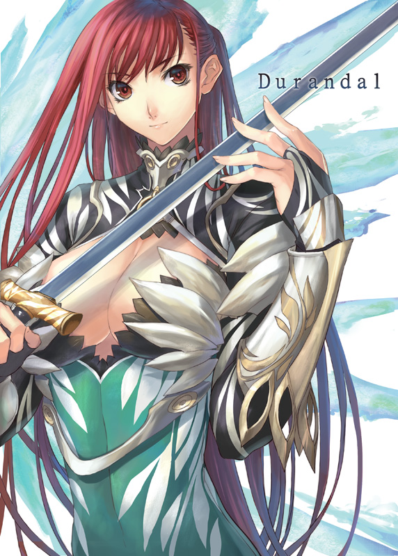 breasts cleavage female female_focus female_only large_breasts long_hair looking_at_viewer rannou red_eyes red_hair sole_female solo solo_female solo_focus sword tagme weapon