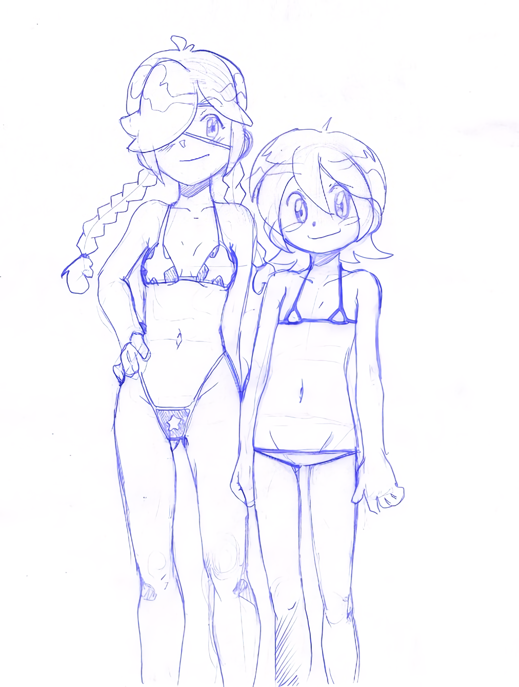 2014 2girls annie_(skullgirls) bichosan bikini petite skullgirls small_breasts umbrella_(skullgirls) uncolored