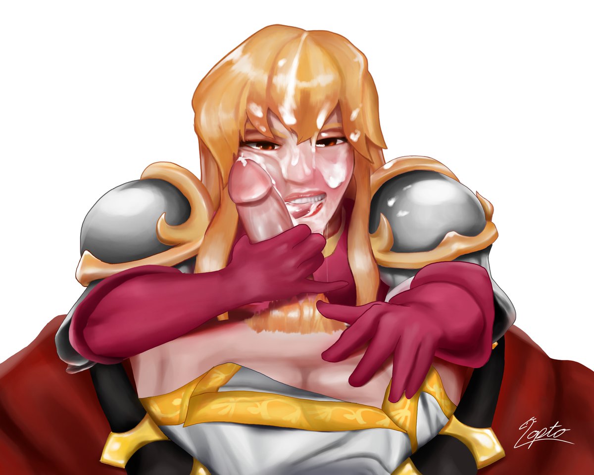 1boy 1girls after_fellatio after_oral blonde_hair brown_eyes cum cum_in_mouth cum_on_face cum_on_hair cum_on_tongue eldigan_(fire_emblem) fellatio fire_emblem fire_emblem:_genealogy_of_the_holy_war gloves incest lachesis_(fire_emblem) long_hair looking_at_viewer lopto male_pubic_hair nintendo oral pov white_background